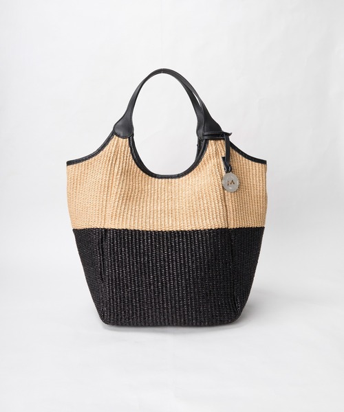 美品✨ マルコマージ 雑材 トートバッグ ラフィア風 ストロー ブラック A4 美品✨ マルコマージ 雑材 トートバッグ ラフィア風 ストロー