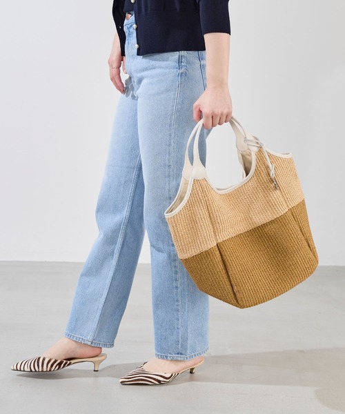 美品✨ マルコマージ 雑材 トートバッグ ラフィア風 ストロー ブラック A4 美品✨ マルコマージ 雑材 トートバッグ ラフィア風 ストロー