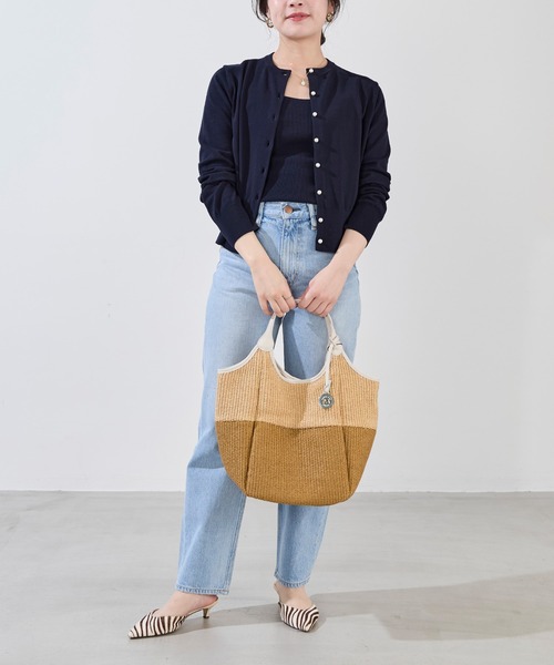 【美品】MARCO MASI　カゴトート　ラフィア×レザー　ベージュ　メッシュ MARCO MASI トートバッグ 「MARCO MASI」ラフィア風バイカラー