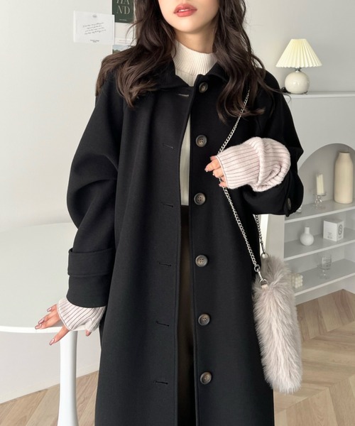 Lサイズ　コート　ブラック Selection】ピュアカシミヤ ステンカラーコート （ステンカラーコート