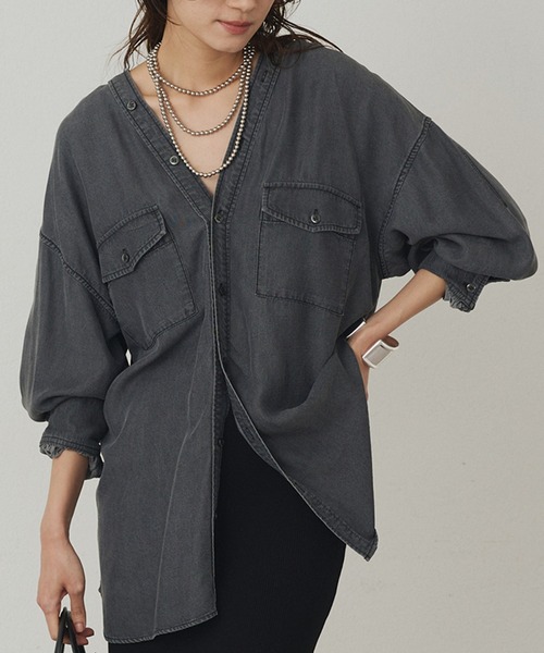 【美品‼︎】Loungedress ラウンジドレス　オーバーデニムシャツ FREE オーバーデニムシャツ（シャツ/ブラウス）｜LOUNGEDRESS