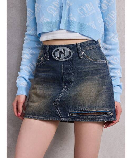 【美品】GYDA デニムスカート (元値13000円) GYDA デニムスカート ハイウエストレイヤードリメイクロング