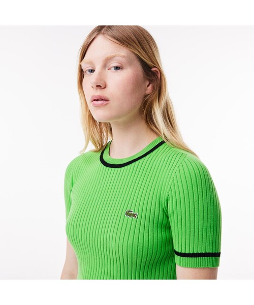 「LACOSTE」 半袖ニット 36 ホワイト レディース LACOSTE 「LACOSTE」 半袖ニット 36 ホワイト レディース