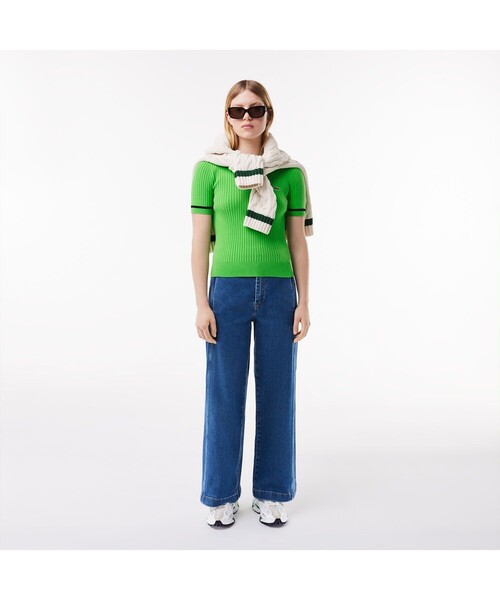 「LACOSTE」 半袖ニット 36 ホワイト レディース LACOSTE 「LACOSTE」 半袖ニット 36 ホワイト レディース