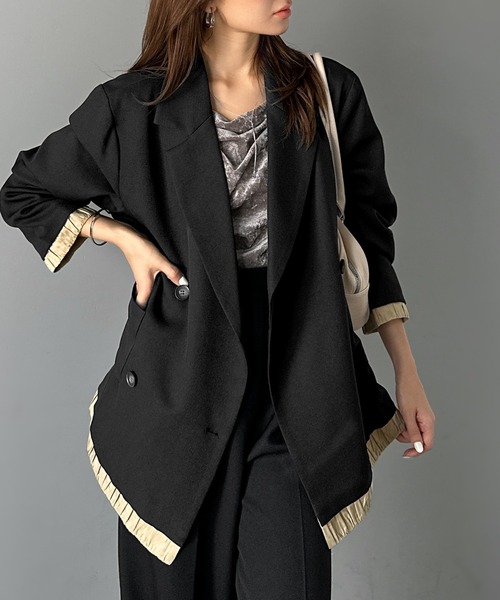 Bibiy. ブラック フリルテーラードジャケット F me+em select（ミームセレクト） ジャケット テーラードジャケット