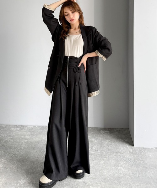 【mily bilet】ゆるっと大人見え。バルーンフリルレイヤードジャケット mily bilet】ゆるっと大人見え。バルーンフリルレイヤードジャケット