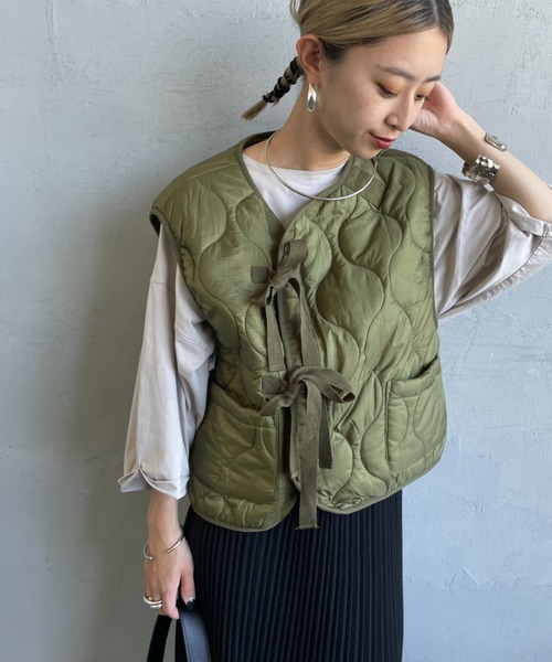 【green  rabel relaxing】ミリタリーキルトベスト MILITARY ベスト ジレ 「MILITARY/ミリタリー」 別注 フロント