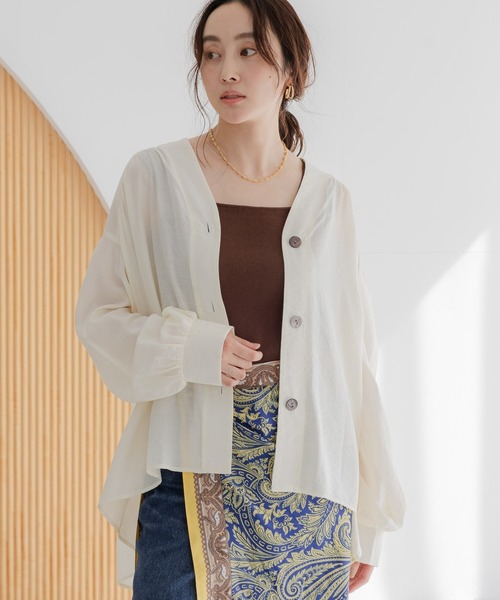 レオナール　カーディガン　ブラウス LEONARD レオナール カーディガン 長袖 金ボタン 花柄 紺 ブラウス L