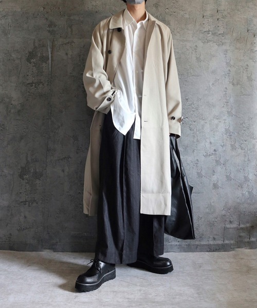 「CLEL」 ステンカラーコート S グレイッシュベージュ メンズ_画像9