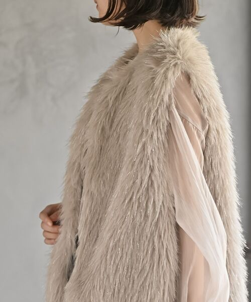 r・p・s（アールピーエス） ベスト ジレ ラメ入りフェイクファーベスト