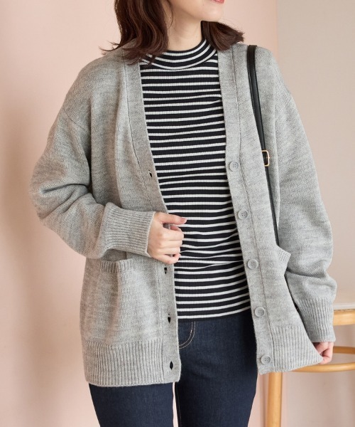 ジャックバニー　薄手カーディガン　ニット　6 グレーベージュ ORiental TRaffic クロップドシャギーニットカーディガン（NAVY