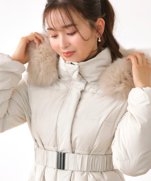 ルイルエブティック ロングダウンコート　洗える ウエストリボン スタンドカラー RUIRUE BOUTIQUE（ルイルエブティック） ダウンコート ダウン