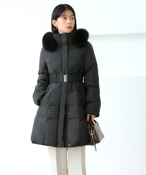 【即納　美品】 LLルイルエブティック スタイルアップフェミニンダウンコート黒 RUIRUE BOUTIQUE スタイルアップフェミニンダウンコート(7号～15号