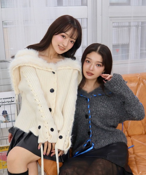 CECIL McBEE★スタッズ付きトッパーカーディガン★ROCK/PUNK★ ビジュー付きカーディガン｜ニット｜CECIL McBEE(セシルマクビー