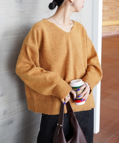 ニット セーター モヘヤライク カラフルMIXシャギーVネックニット