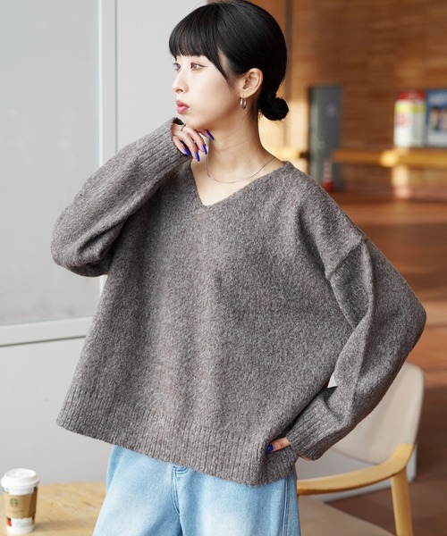 SHISHIKUI モヘヤセーター ニット セーター モヘヤライク カラフルMIXシャギーVネックニット