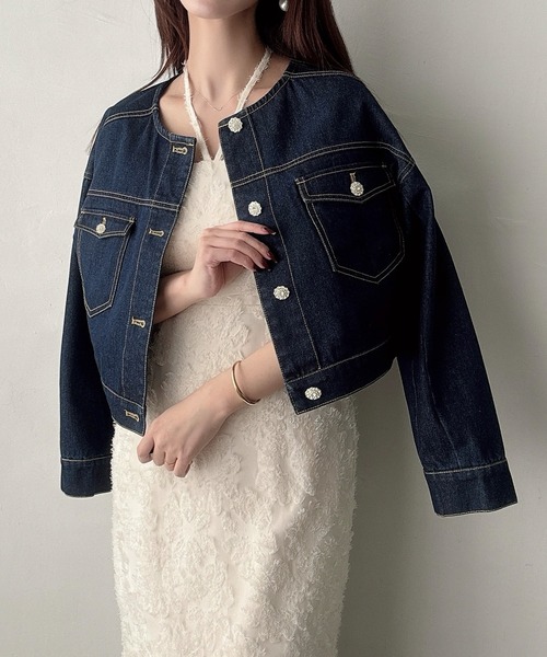 「Meiru」 デニムジャケット MEDIUM ネイビー レディース_画像3