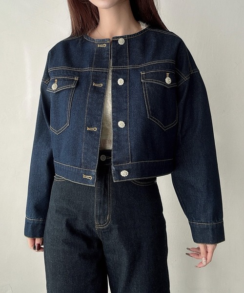 「Meiru」 デニムジャケット MEDIUM ネイビー レディース_画像6