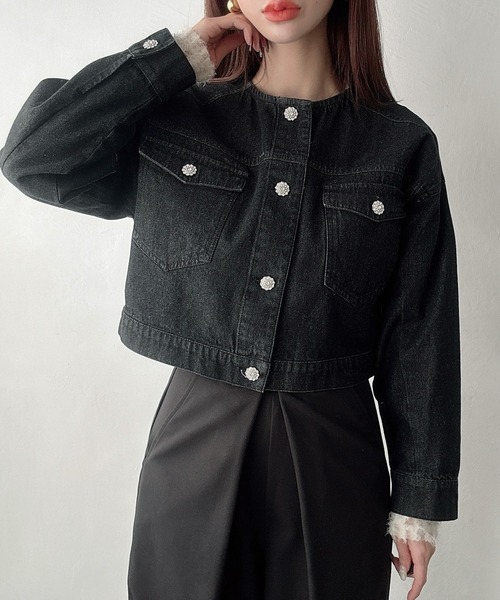 「Meiru」 デニムジャケット MEDIUM ネイビー レディース_画像9