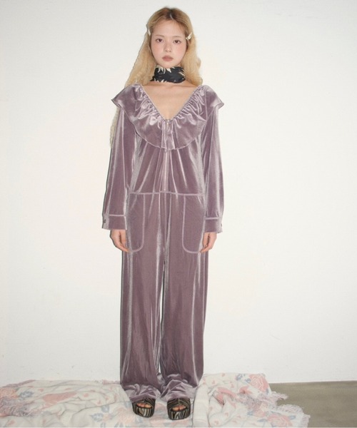 musubore（ムスボレ） オールインワン velours frill rompers / ベロア