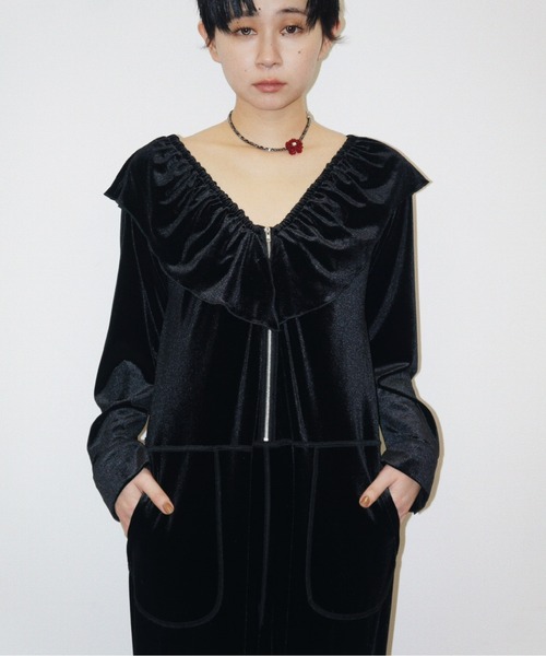 musubore（ムスボレ） オールインワン velours frill rompers / ベロア
