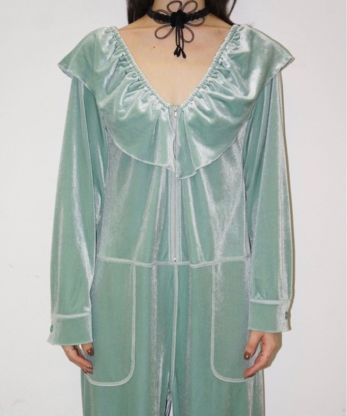 musubore ベロアフリルロンパース musubore（ムスボレ） オールインワン velours frill rompers / ベロア