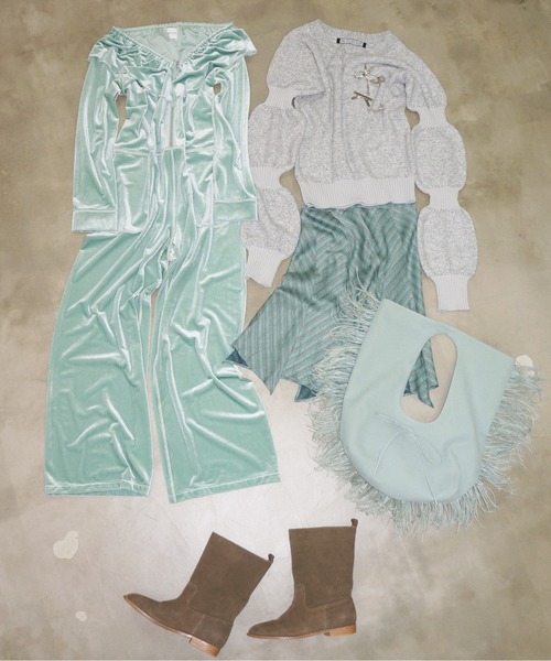 musubore ベロアフリルロンパース musubore（ムスボレ） オールインワン velours frill rompers / ベロア