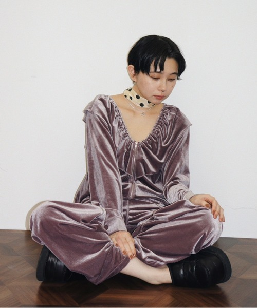 musubore（ムスボレ） オールインワン velours frill rompers / ベロア