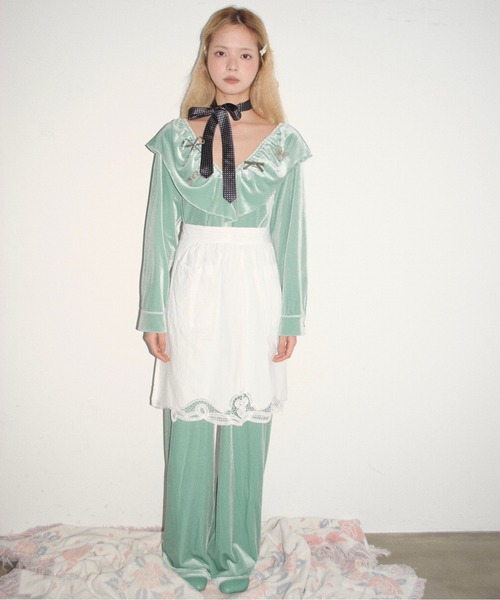 musubore ベロアフリルロンパース musubore（ムスボレ） オールインワン velours frill rompers / ベロア