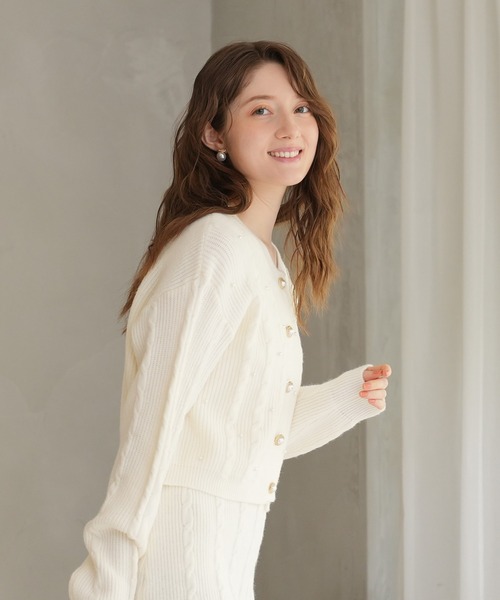 アナイ　アイボリー パール装飾 ニットカーディガン アナイ アイボリー パール装飾 ニットカーディガン ニット