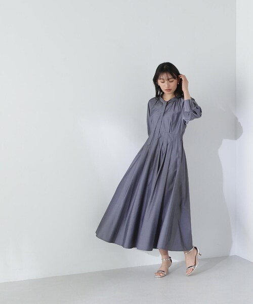 「NATURAL BEAUTY BASIC」 7分袖ワンピース MEDIUM チャコールグレー レディース_画像2