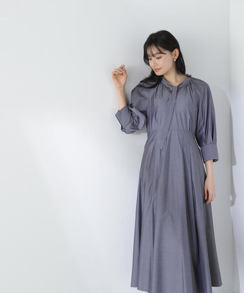 「NATURAL BEAUTY BASIC」 7分袖ワンピース MEDIUM チャコールグレー レディース_画像3