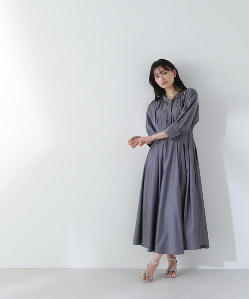 「NATURAL BEAUTY BASIC」 7分袖ワンピース MEDIUM チャコールグレー レディース_画像4