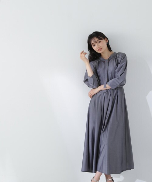 「NATURAL BEAUTY BASIC」 7分袖ワンピース MEDIUM チャコールグレー レディース_画像5