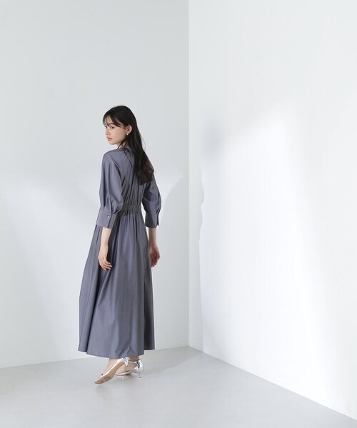 「NATURAL BEAUTY BASIC」 7分袖ワンピース MEDIUM チャコールグレー レディース_画像7