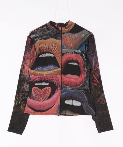 マルチカラー プリーツ 長袖　ネックシャツ Desigual（デシグアル） tシャツ マルチカラープリント長袖ハイネックT