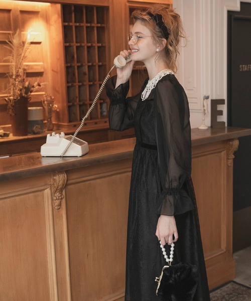 「BONLECILL noir」 長袖ワンピース FREE ネイビー レディース_画像7