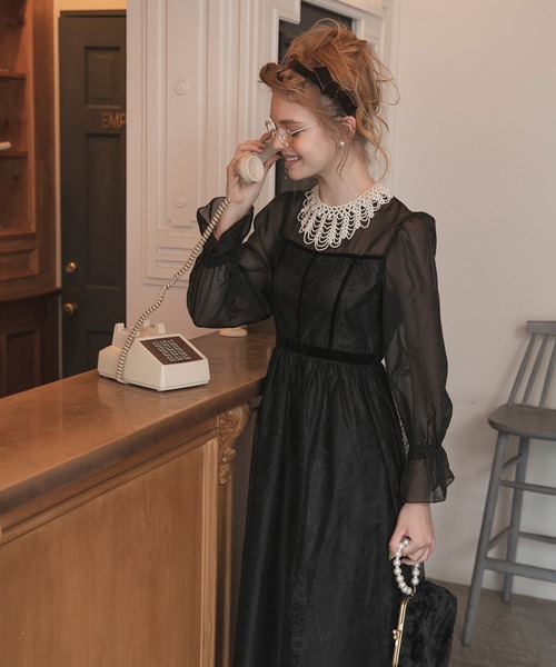 「BONLECILL noir」 長袖ワンピース FREE ネイビー レディース_画像8