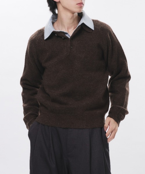 【2021FW】 エビセンスケートボード 善悪ニットポロシャツ ラグラン M Adoon plain セーター ニット RAGLAN SLEEVE KNIT PORO / ラグラン