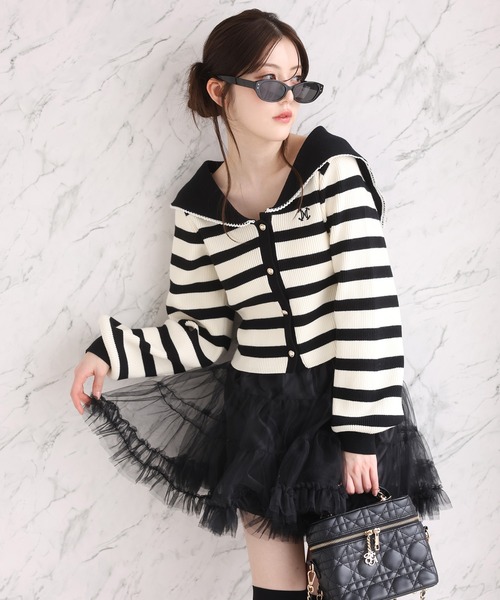 one after another NICE CLAUP カーディガン セーラーカラーニット