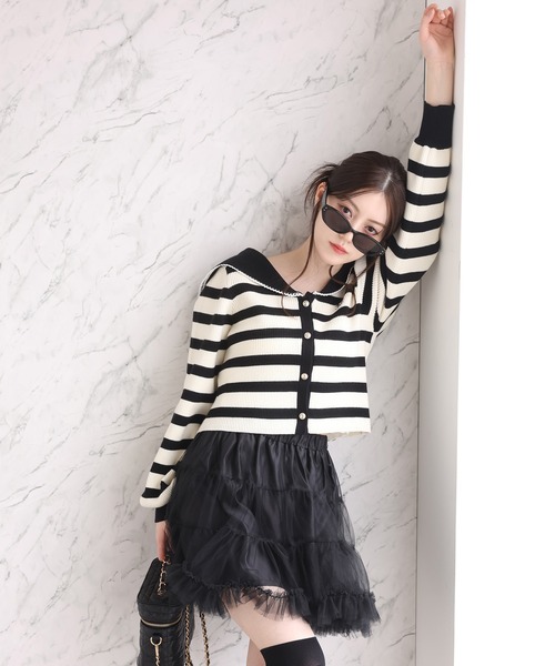 one after another NICE CLAUP カーディガン セーラーカラーニット