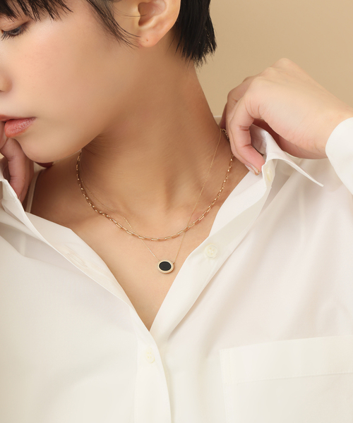 ネックレス オーバルオニキスフラットネックレス K10 レディースの画像