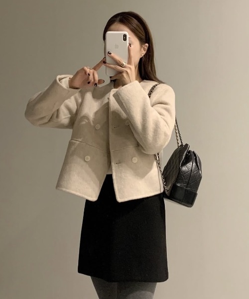 Aelina ピーコート pコート シンプルダブルブレストショートコート