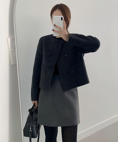 Aelina ピーコート pコート シンプルダブルブレストショートコート