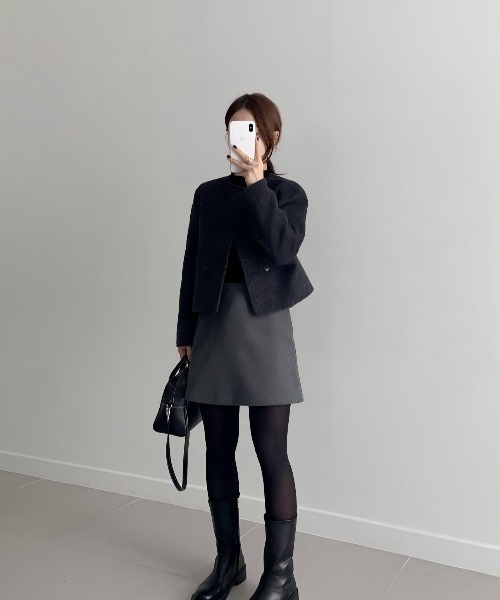Aelina ピーコート pコート シンプルダブルブレストショートコート