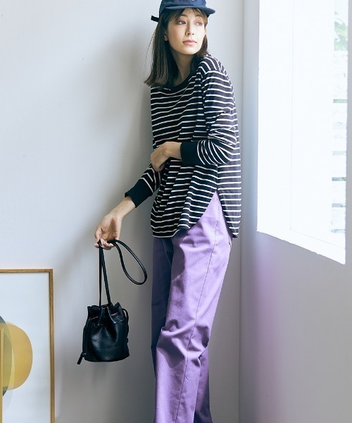 「slattgir」 長袖カットソー L ホワイト×グリーン レディース_画像2