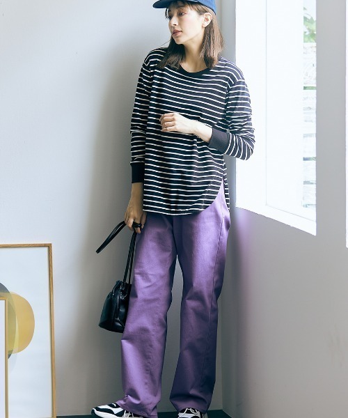 「slattgir」 長袖カットソー L ホワイト×グリーン レディース_画像3