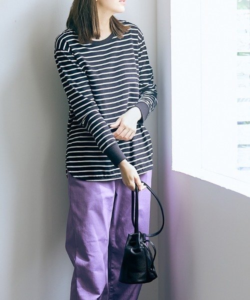 「slattgir」 長袖カットソー L ホワイト×グリーン レディース_画像4