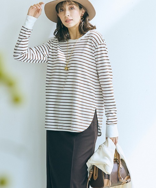 「slattgir」 長袖カットソー L ホワイト×グリーン レディース_画像6