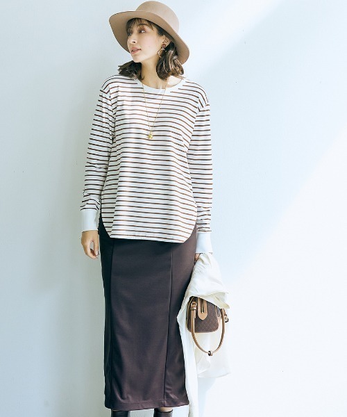 「slattgir」 長袖カットソー L ホワイト×グリーン レディース_画像7